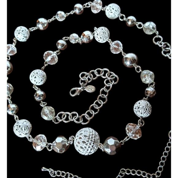 Cookie Lee vintage necklace - white, clear, silver-tone - Picture 1 of 9